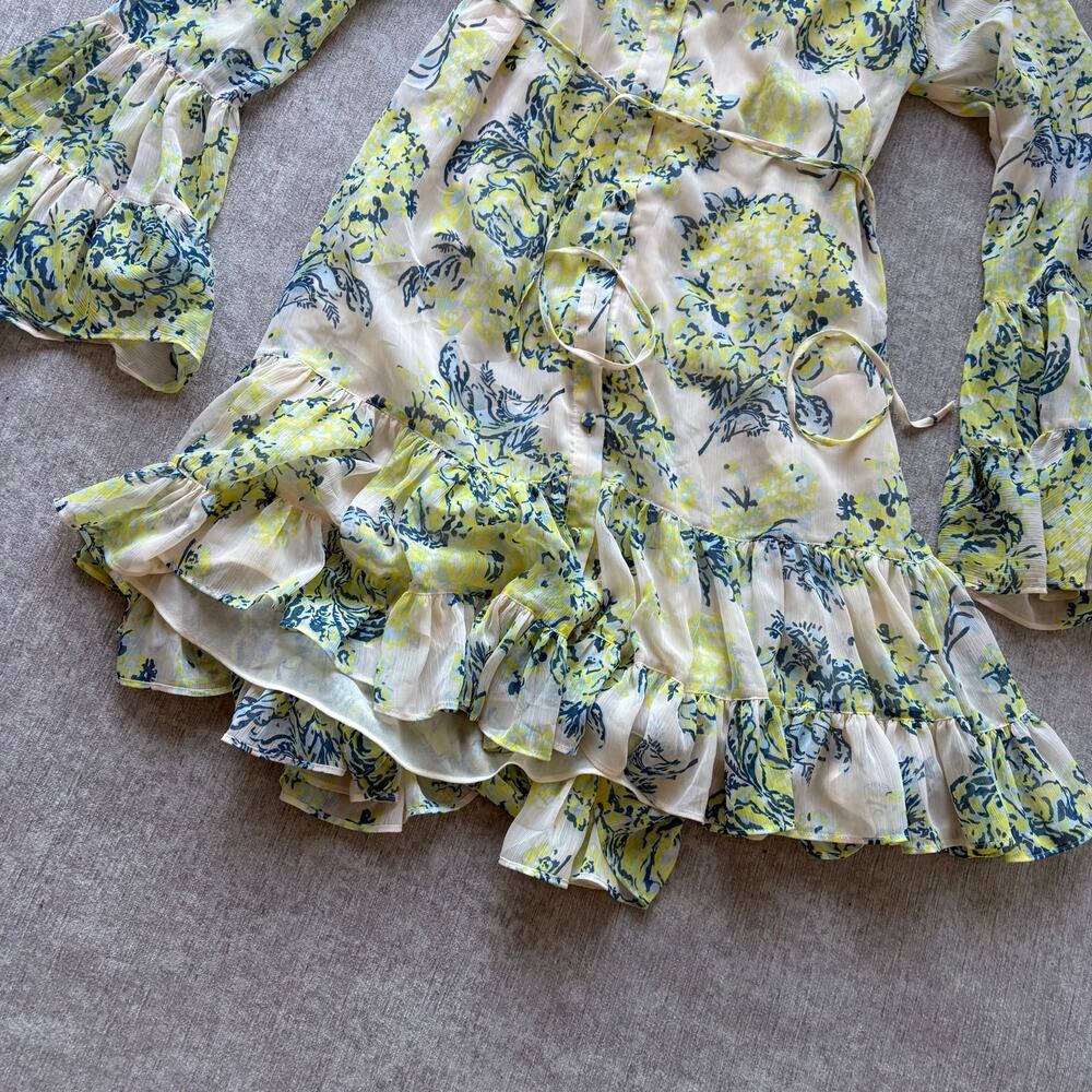 Cinq a Sept Lyra Floral Bell-Sleeve Mini Shirt Dress - Picture 3 of 6